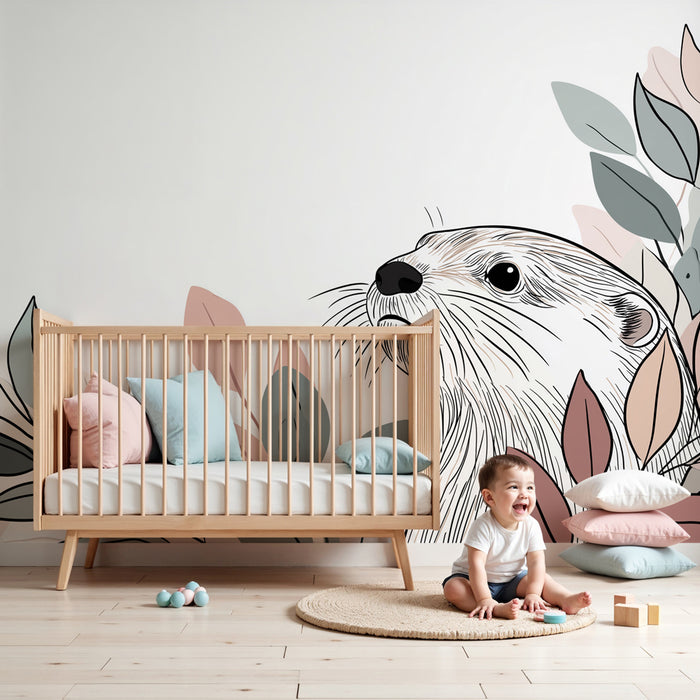 Papel pintado infantil | Nutria curiosa en la naturaleza
