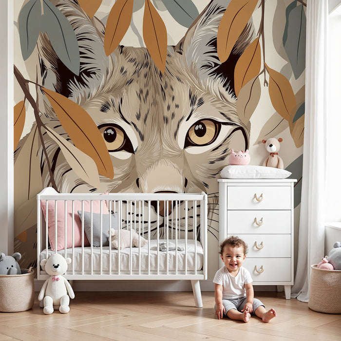 Papel pintado infantil | Lince curioso en la naturaleza