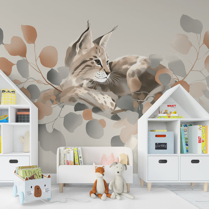 Kids room wallpaper | Elegant lynx among the foliage