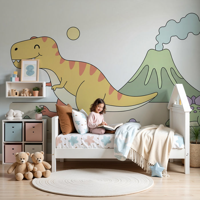 Carta da parati bambini | Mondo dei dinosauri colorato
