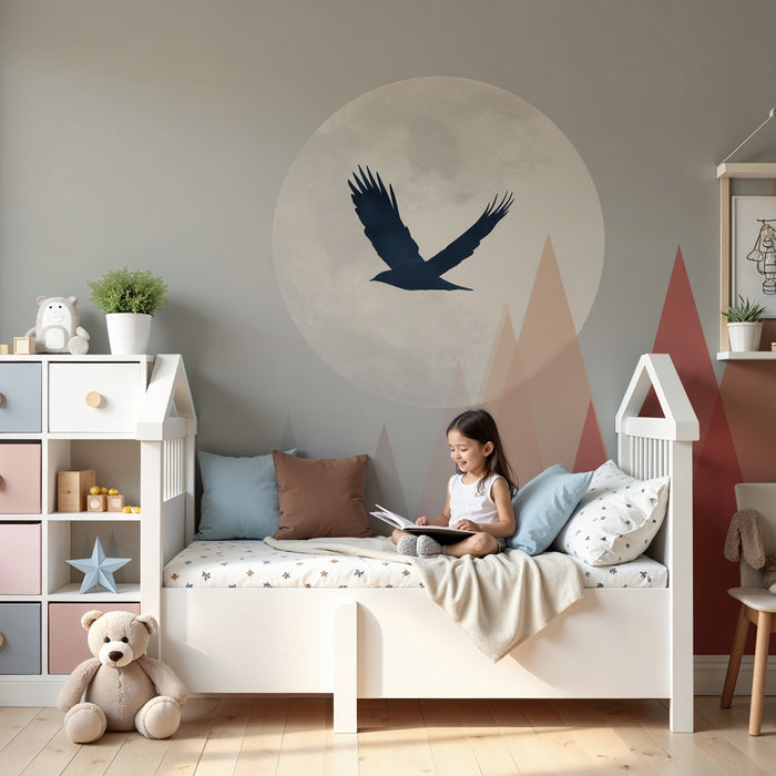 Kinderkamer behang | Kleurrijke bergen en vogelvlucht