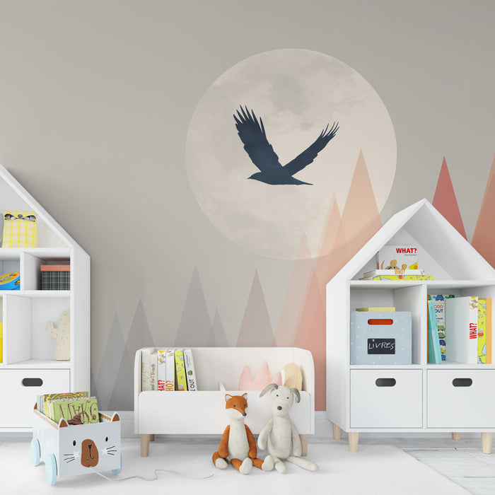 Kinderkamer behang | Kleurrijke bergen en vogelvlucht