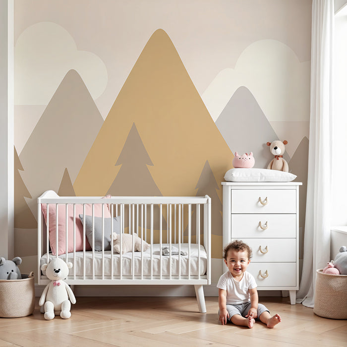 Papel pintado infantil | Montañas suaves y nubes