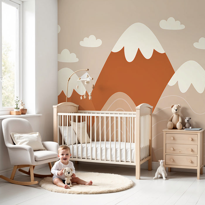 Papel pintado infantil | Montañas suaves y nubes ligeras