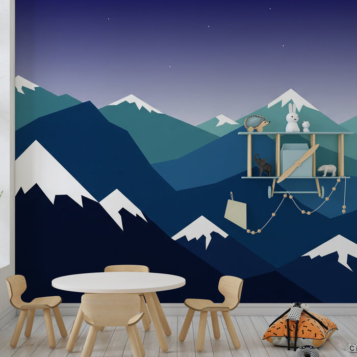 Papier peint chambre enfant | Montagnes et ciel étoilé