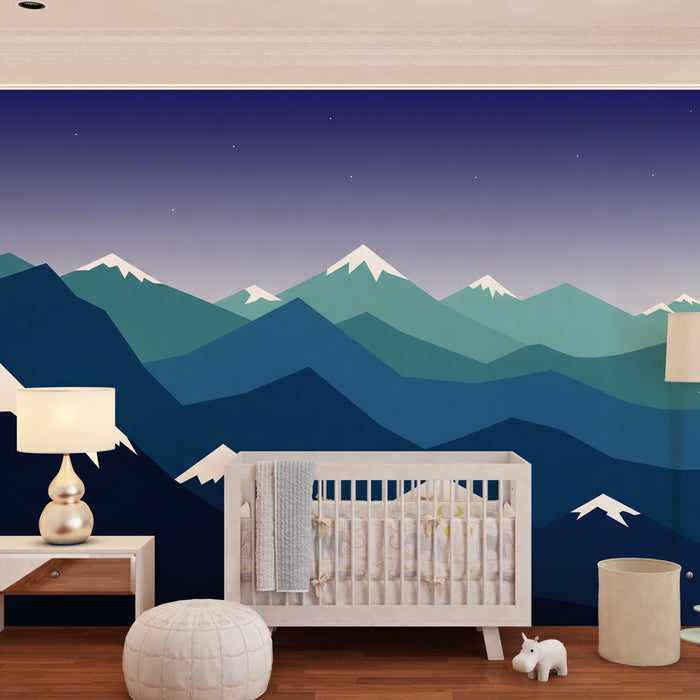 Papier peint chambre enfant | Montagnes et ciel étoilé