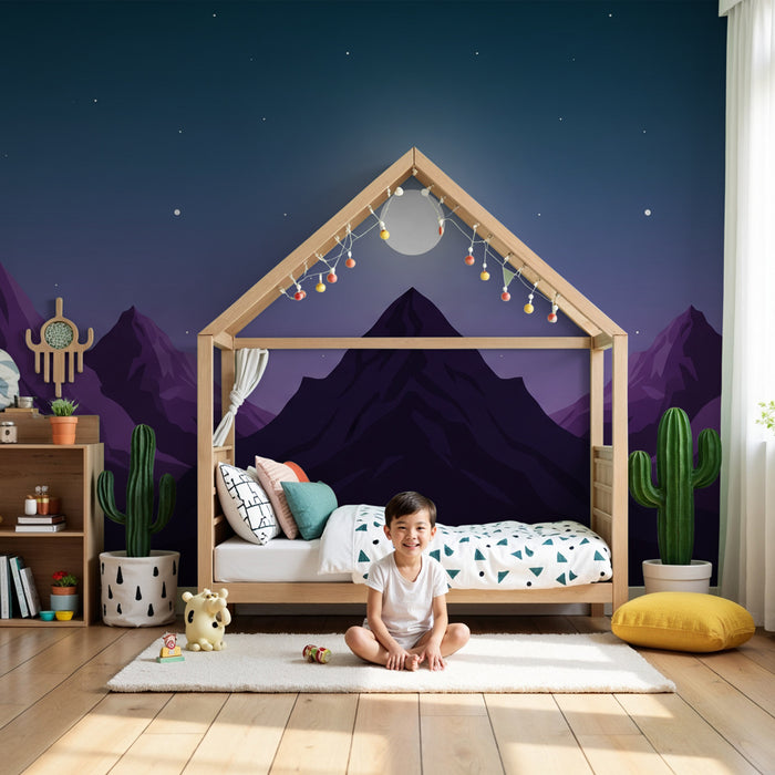 Kids room wallpaper | Majestic mountains under the moon