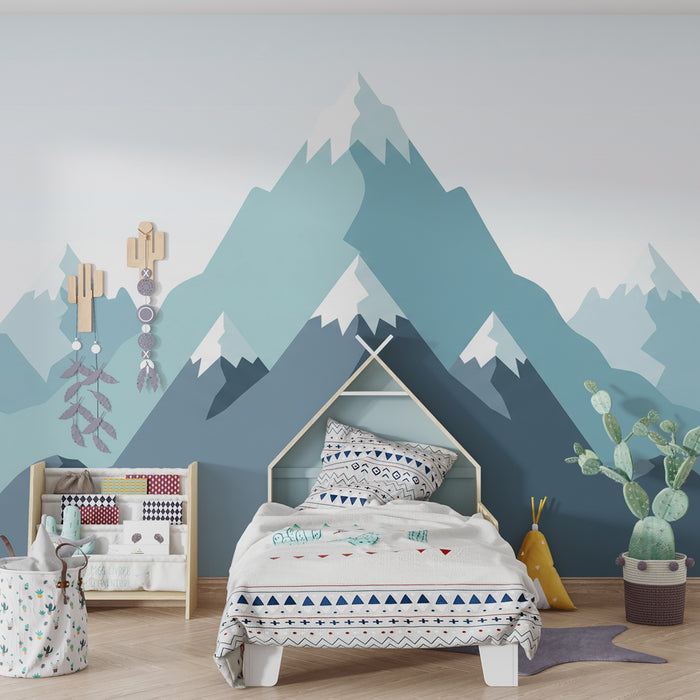 Kinderkamer behang | Minimalistische bergen in rustgevende tinten