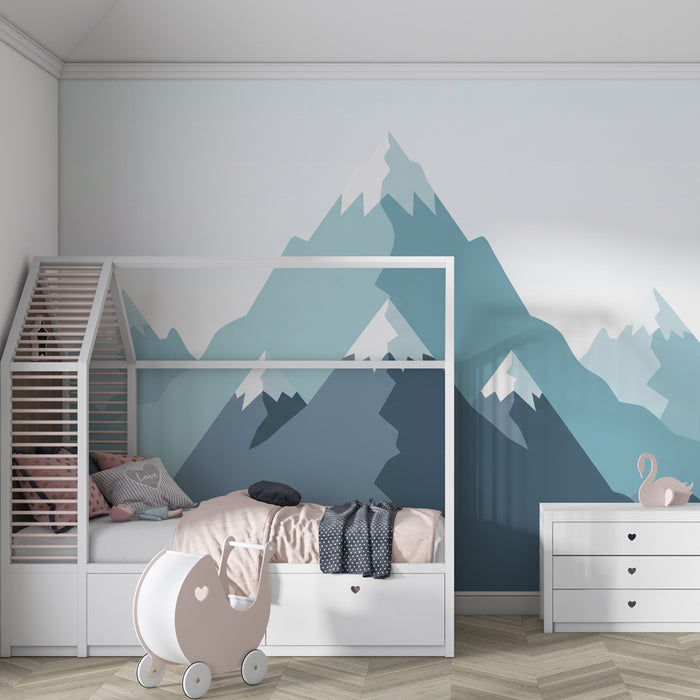 Kinderkamer behang | Minimalistische bergen in rustgevende tinten