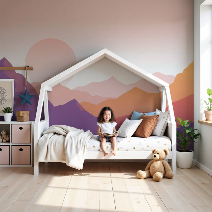 Kinderzimmer Tapete | Pastellberge bei Sonnenuntergang