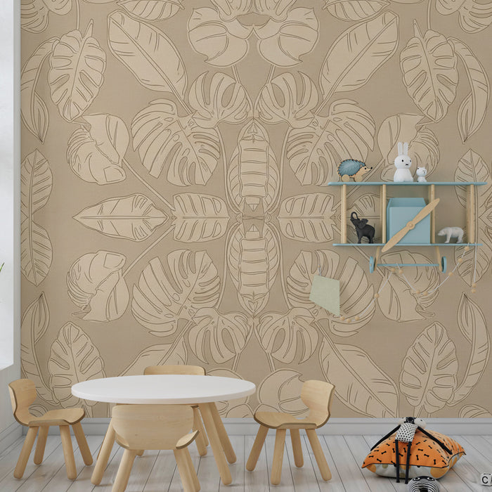 Carta da parati bambini | Motivi foglie tropicali in beige