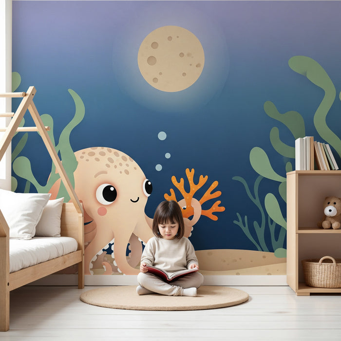Papier peint chambre enfant | Octopus mignon et fonds marins apaisants