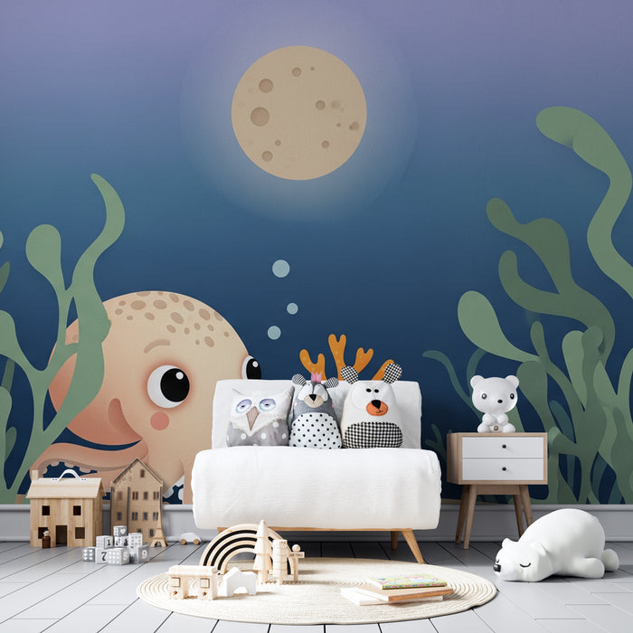 Papier peint chambre enfant | Octopus mignon et fonds marins apaisants