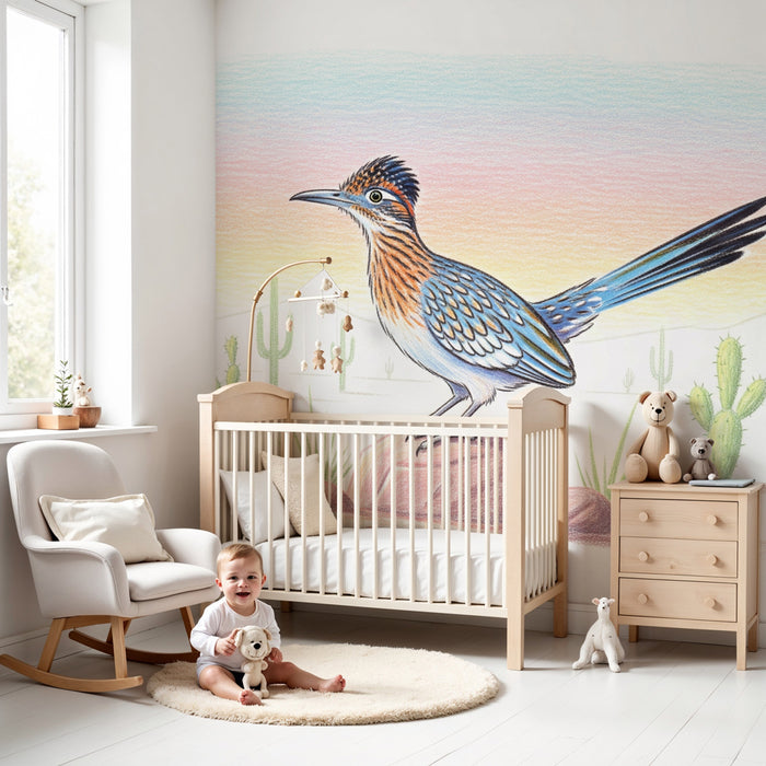 Papier peint chambre enfant | Oiseau coloré dans le désert