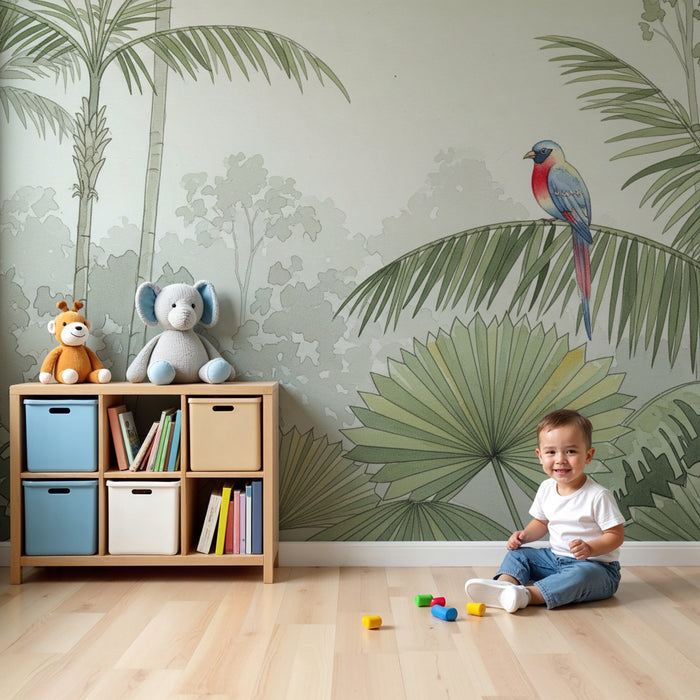 Kinderzimmer Tapete | Bunte Vögel mitten im Dschungel