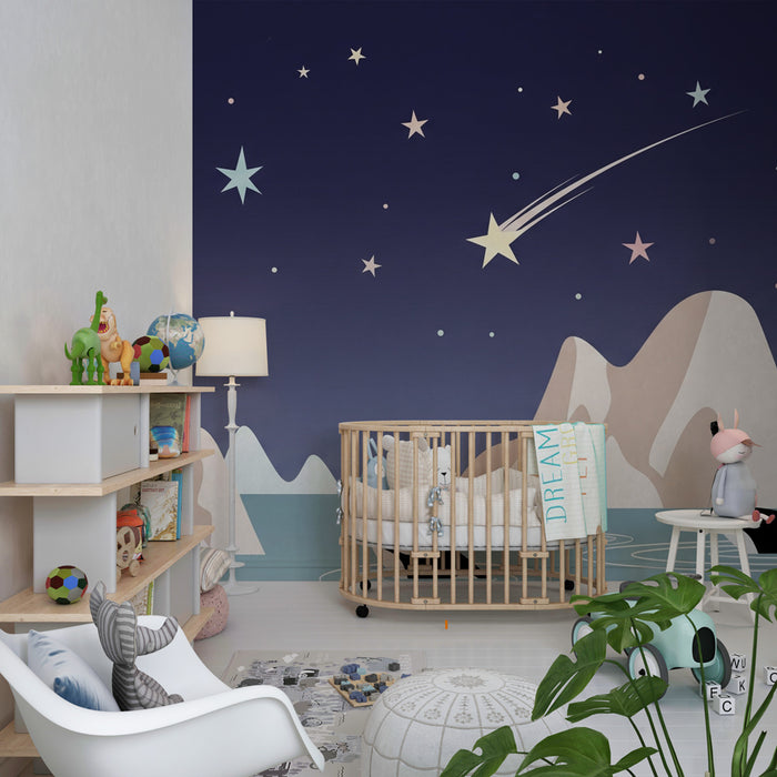 Kinderzimmer Tapete | Orcas und Sterne unter dem Sternenhimmel