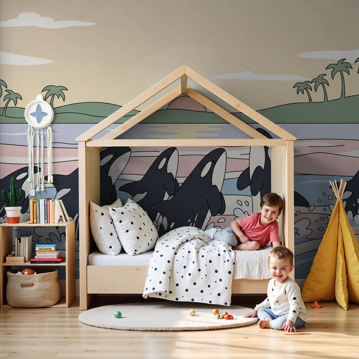 Papier peint chambre enfant | Orques joyeuses dans l'océan