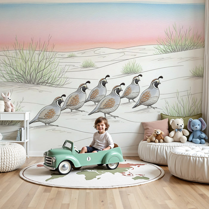 Papier peint chambre enfant | Oiseaux en balade dans le désert