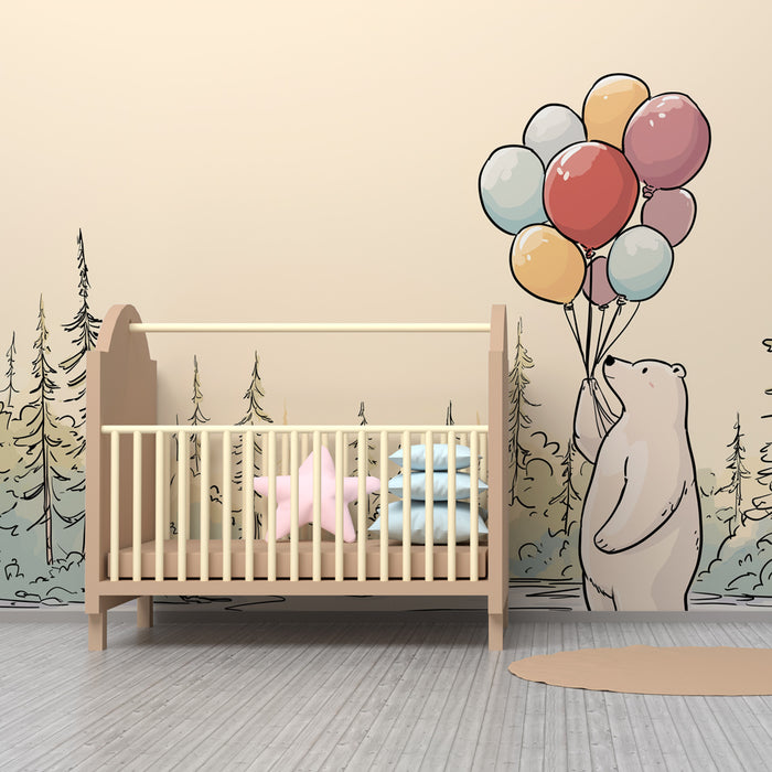 Kinderzimmer Tapete | Fröhliche Bären und bunte Luftballons