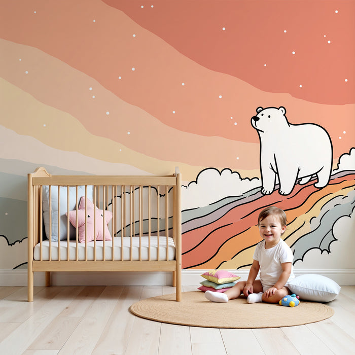 Carta da parati bambini | Orso polare e arcobaleno onirico