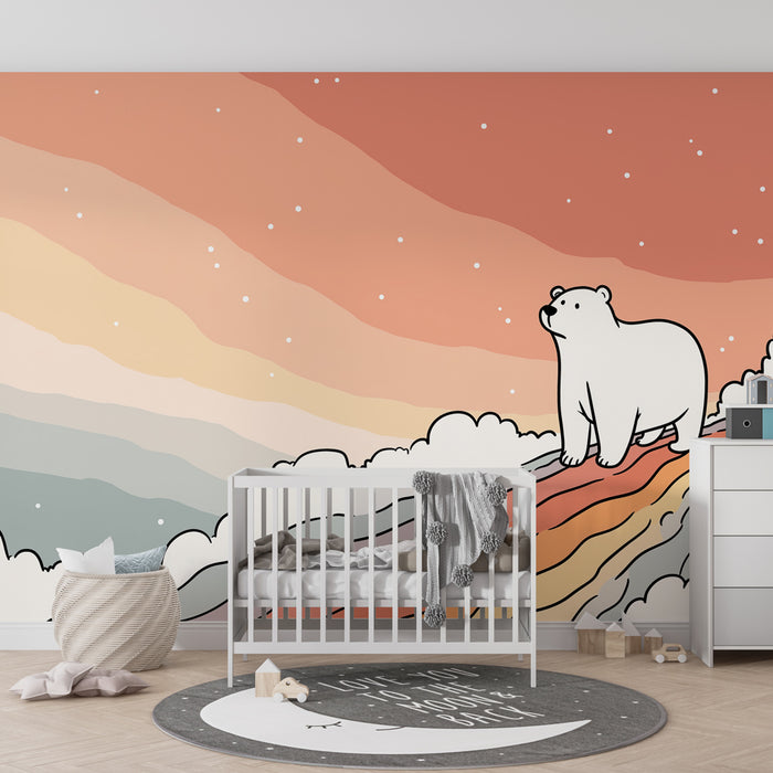 Carta da parati bambini | Orso polare e arcobaleno onirico