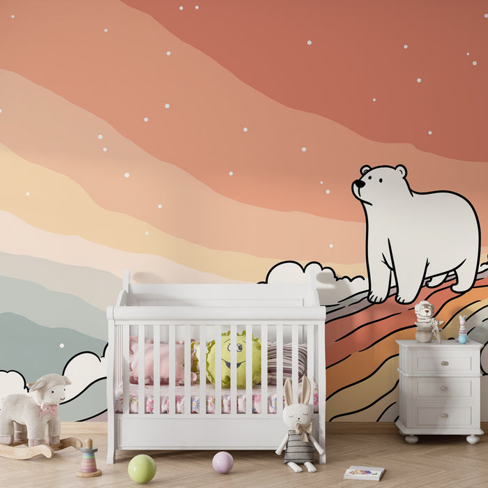 Carta da parati bambini | Orso polare e arcobaleno onirico