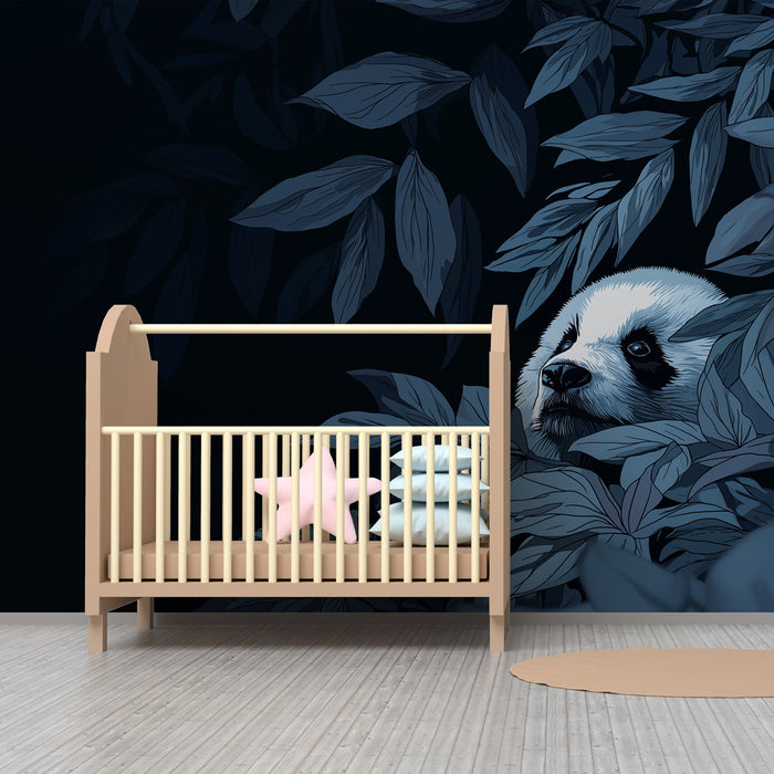 Kinderzimmer Tapete | Neugieriger Pandabär im Wald