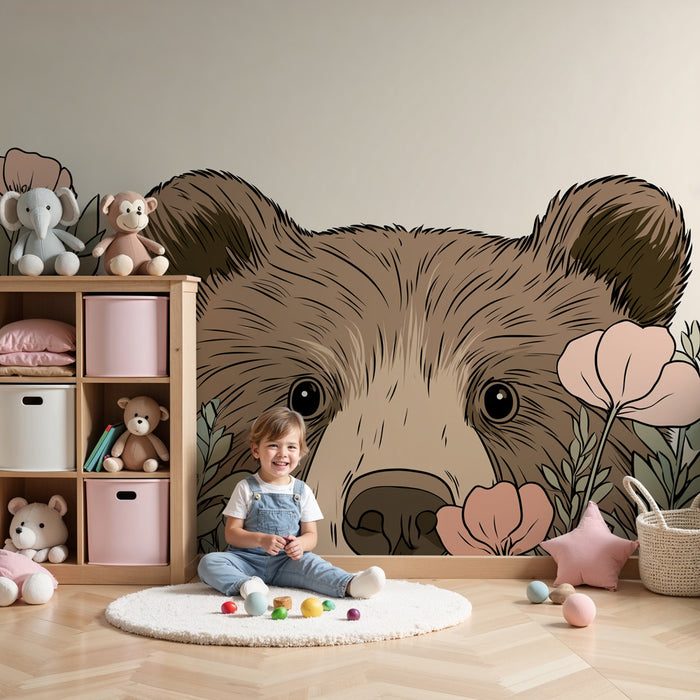 Kinderzimmer Tapete | Bär unter Blumen