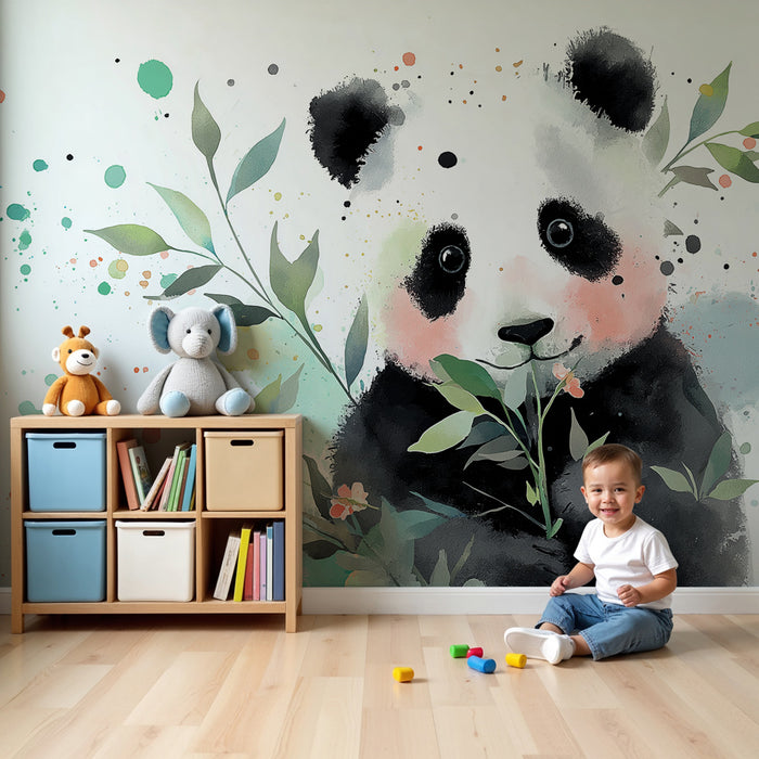 Tapet barnerom | Søt panda midt i naturen