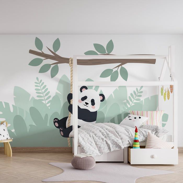 Gyermekszoba tapéta | Vidám panda az esőerdőben