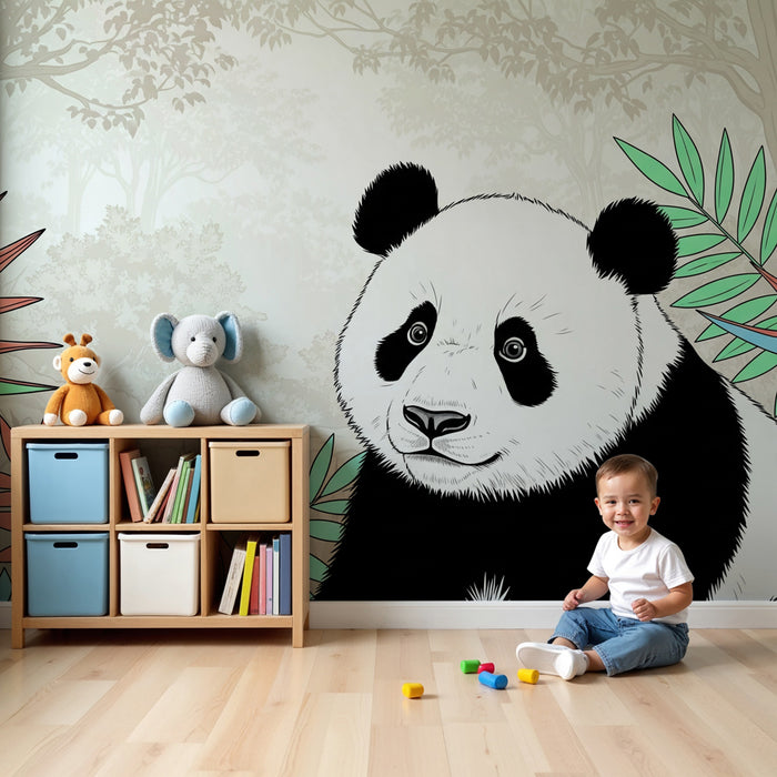 Kinderkamer behang | Panda speler in het midden van de jungle