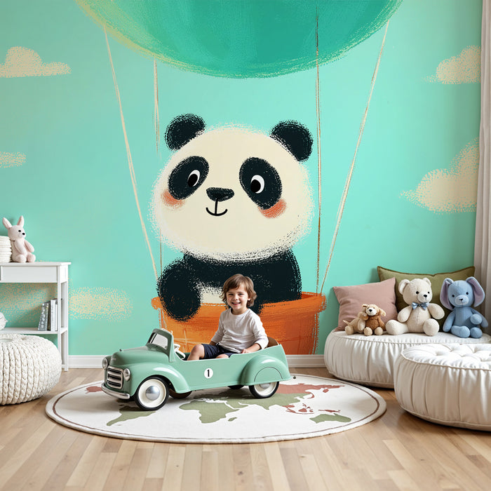 Tapety dla dzieci | Uroczy panda w balonie widokowym