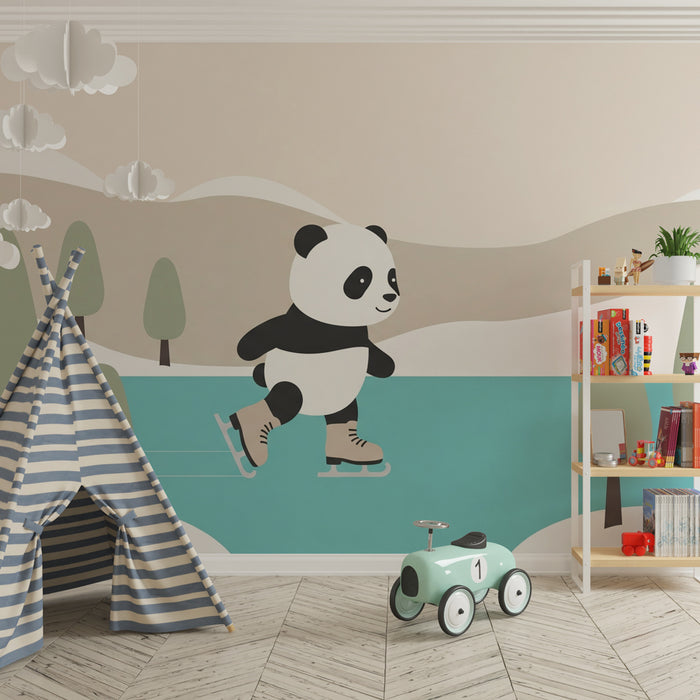 Kinderzimmer Tapete | Eislaufender Panda