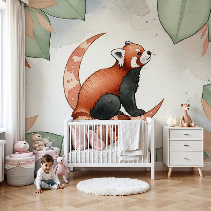Dětská tapeta | Červený panda na květovaném pozadí