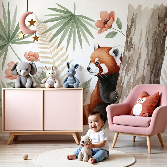Kinderzimmer Tapete | Roter Panda im Dschungel