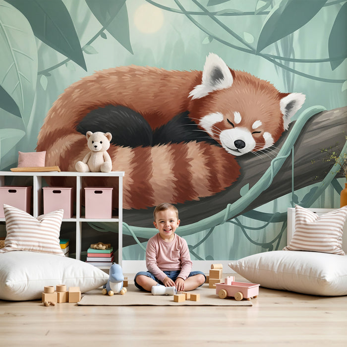 Papier peint chambre enfant | Panda roux endormi dans la jungle