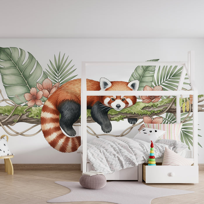 Kids room wallpaper | Playful red panda in the jungle