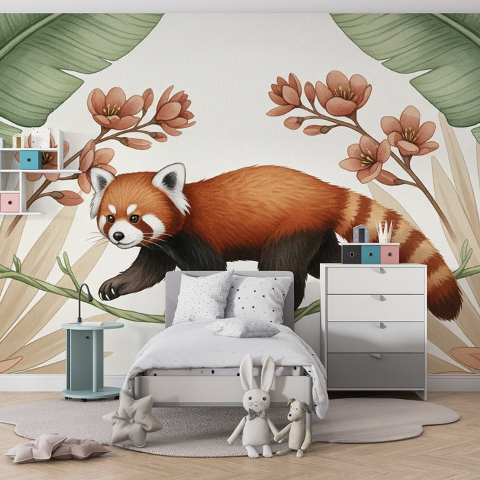 Kinderzimmer Tapete | Roter Panda und tropischer Dschungel