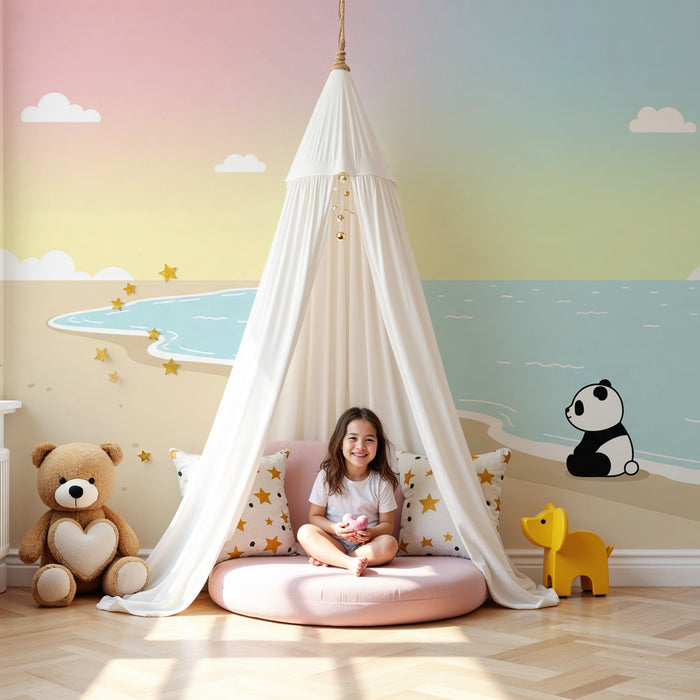 Papier peint chambre enfant | Panda sur la plage
