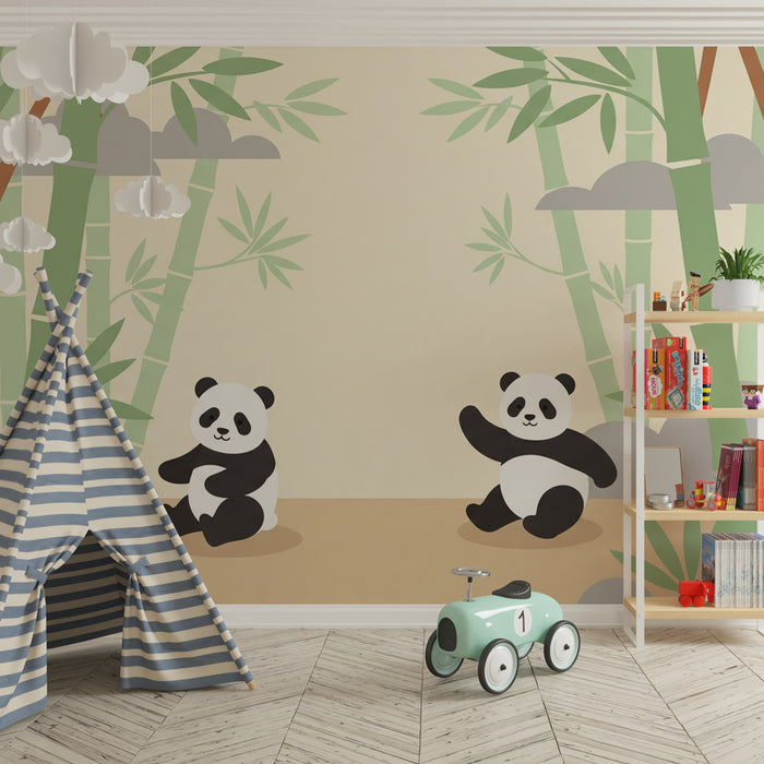Kinderzimmer Tapete | Spielende Pandas im Bambuswald