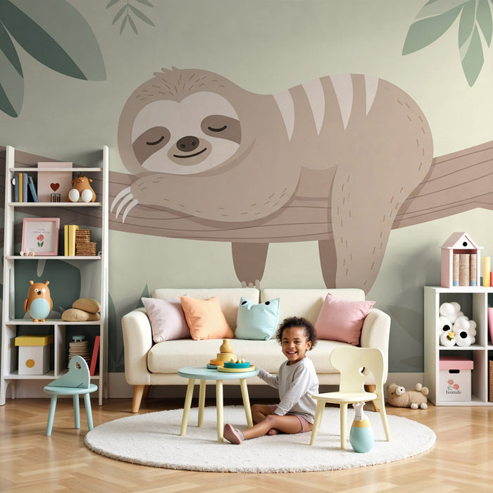 Papel pintado infantil | Perezoso suave y jungla relajante