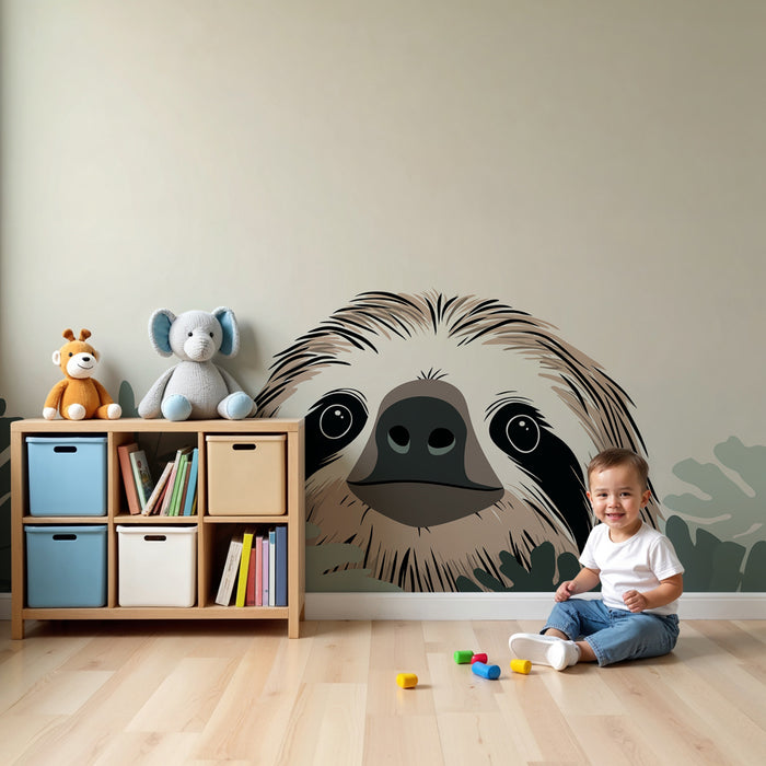 Papel pintado infantil | Perezoso travieso en la vegetación