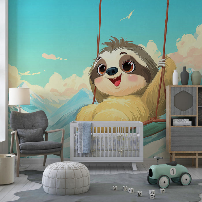 Papier peint chambre enfant | Paresseux joyeux dans les montagnes