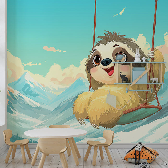 Papier peint chambre enfant | Paresseux joyeux dans les montagnes