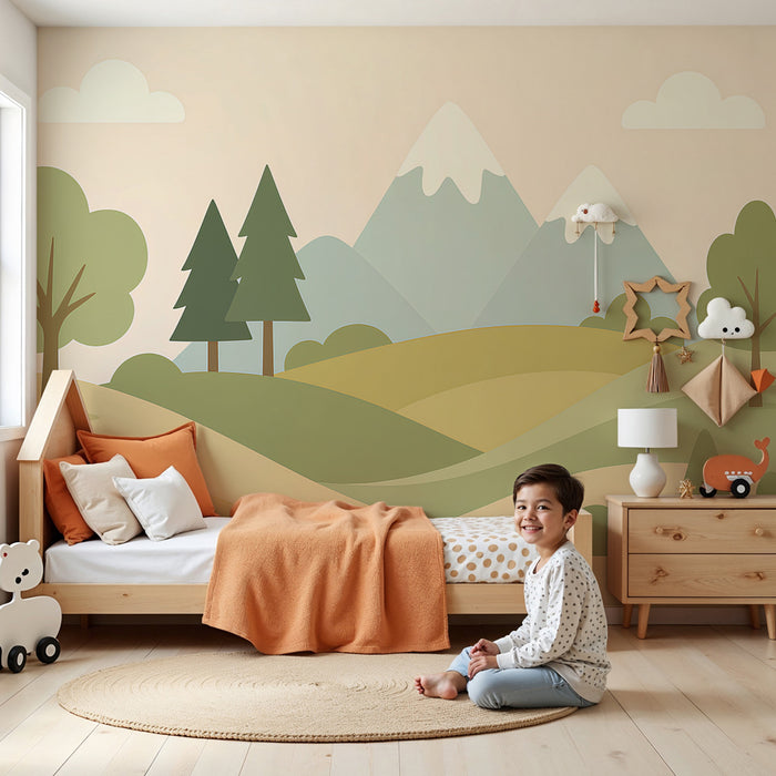 Kids room wallpaper | Maastik mägede ja õrnade mägedega