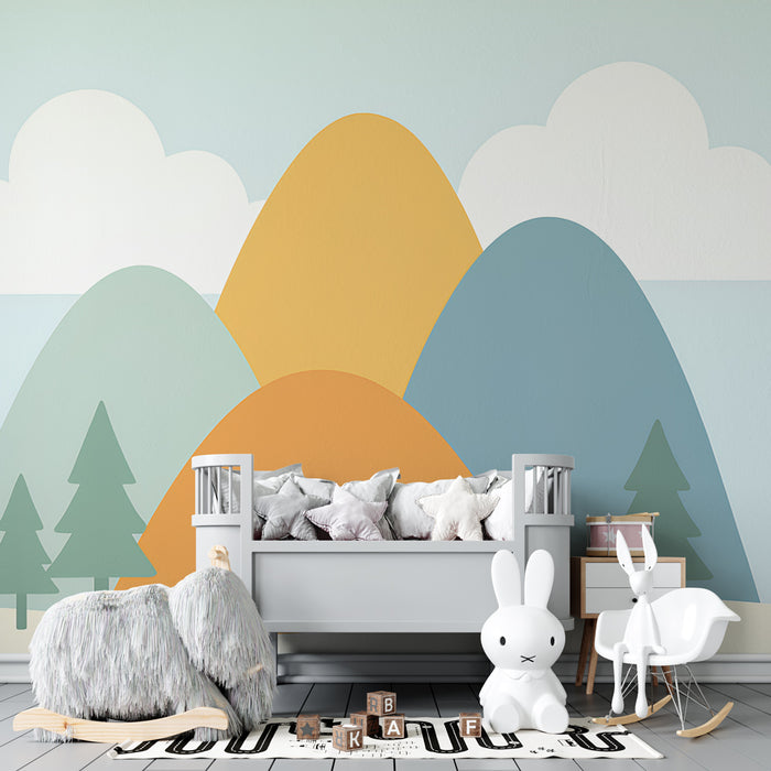 Kinderzimmer Tapete | Beruhigende Berglandschaft