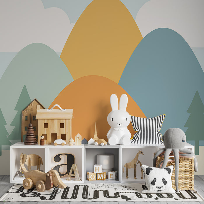 Kinderzimmer Tapete | Beruhigende Berglandschaft