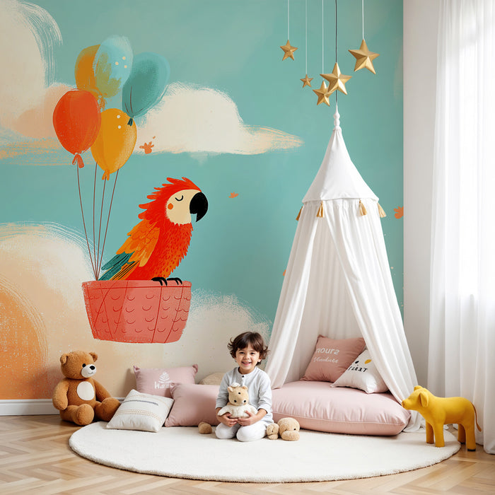 Kids room wallpaper | Papoušek ve vzduchu s balónky