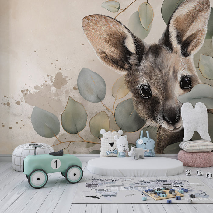 Kids room wallpaper | Little shy animal among the foliage