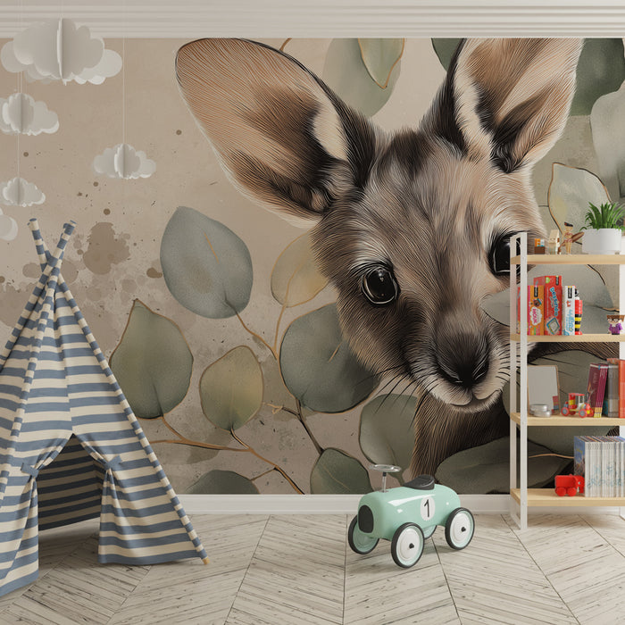Kids room wallpaper | Little shy animal among the foliage